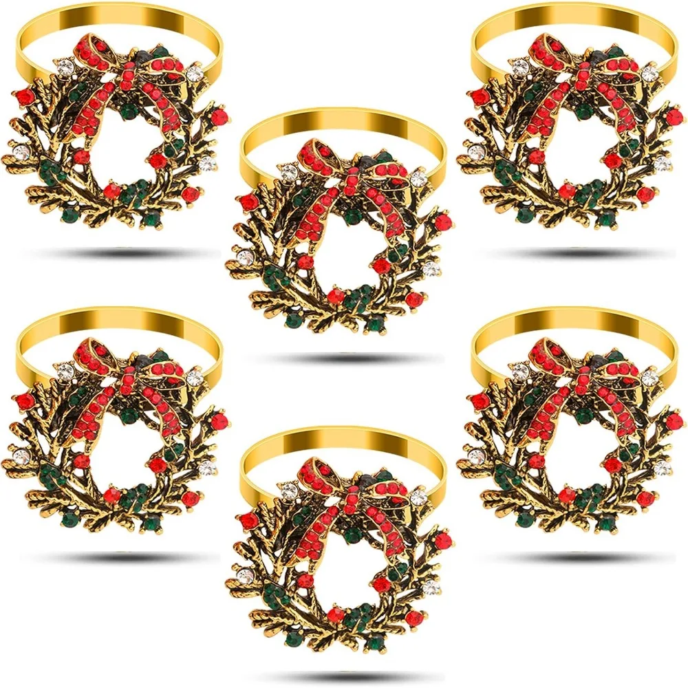 

Christmas Napkin Rings, 6pcs Gold Metal Christmas Garland Napkin Rings Holder Bluk for Xmas Party Favor Holiday Winter D