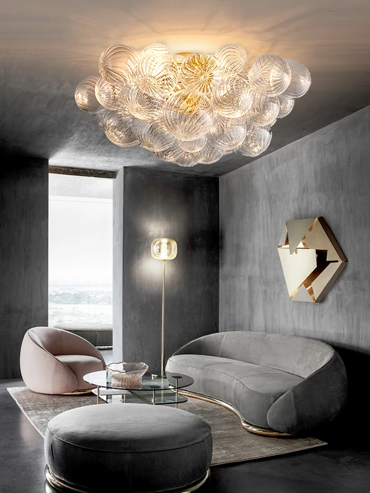 Nordic Glass Bubble Hanging Chandelier Large Foyer Round Ball Ceiling Pendant Light LED Ceiling Chandelier for Dining Room