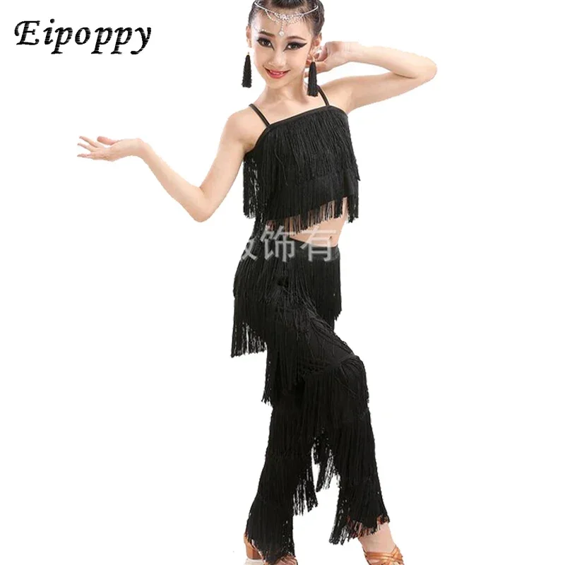 ชุดเต้นรำละตินสำหรับเด็กผู้หญิงชุดเดรสเต้นรำเสื้อกางเกง