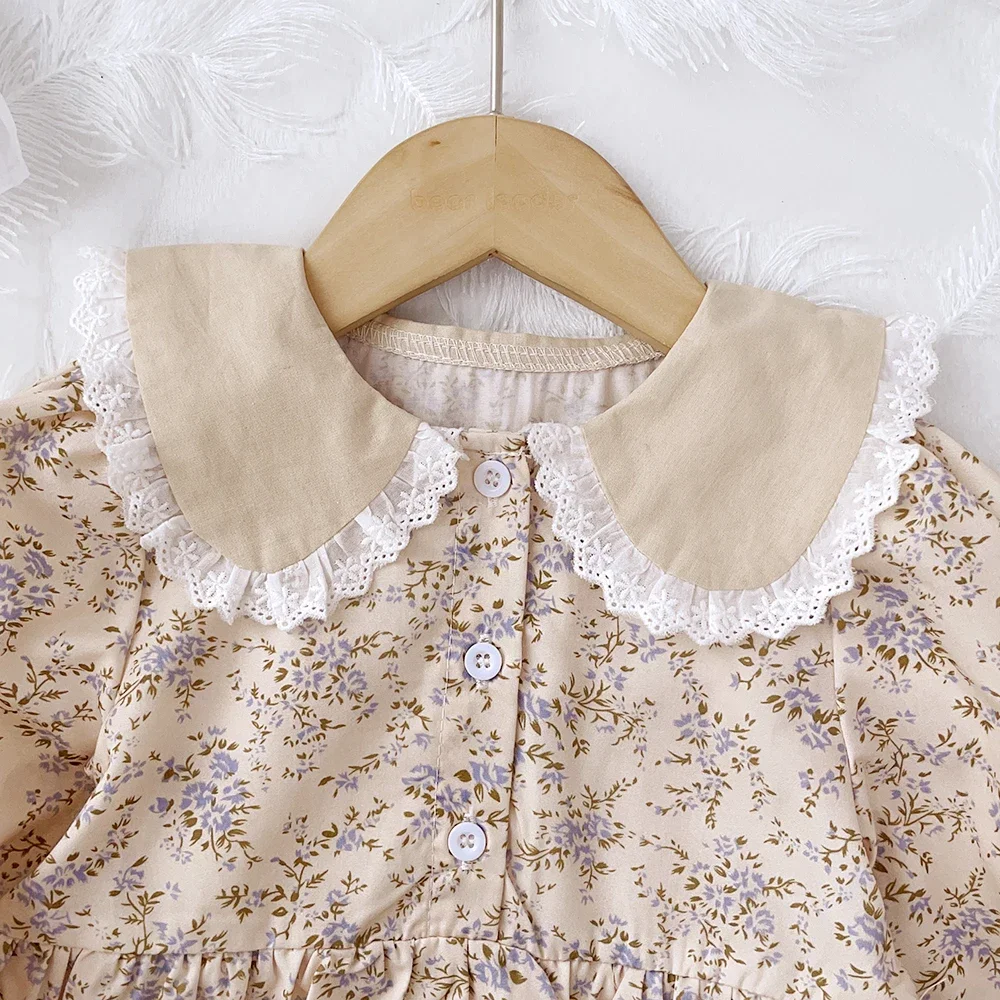 Baby Mädchen Blumen kleider 3-7 Jahre Frühling Herbst Blumen kleider Spitze Turn-Down Blumen mädchen Prinzessin Kleid – Detail 4
