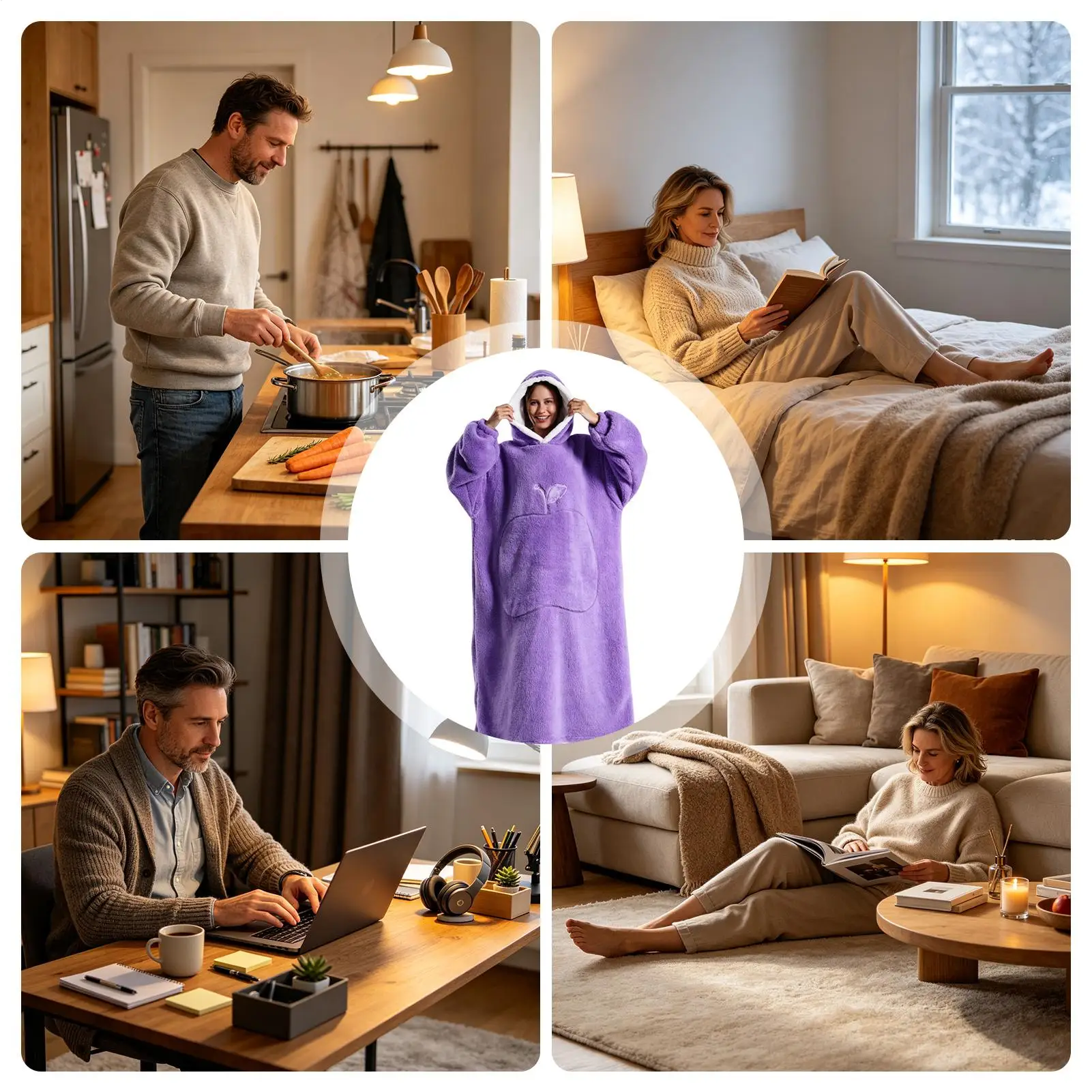 Wearable Blanket Oversized Pullover Warm Fleece With Pocket Winter Wearable Blanket Hoodie For Camping Trip Party Dog Walking view 4