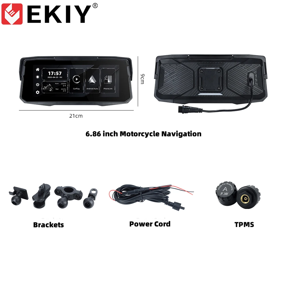 EKIY 6.86 inch Wireless CarPlay Moto Android Auto Portable Digital Motorcycle Dashboard GPS Motorcycle Navigation Display Screen image 3