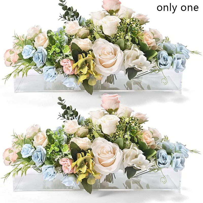 ●Clear Acrylic Flower Vase Rectangular Floral Centerpiece for Dining Table 9.8 Inch Long Rectangle Decorative Modern Vase-ABFB