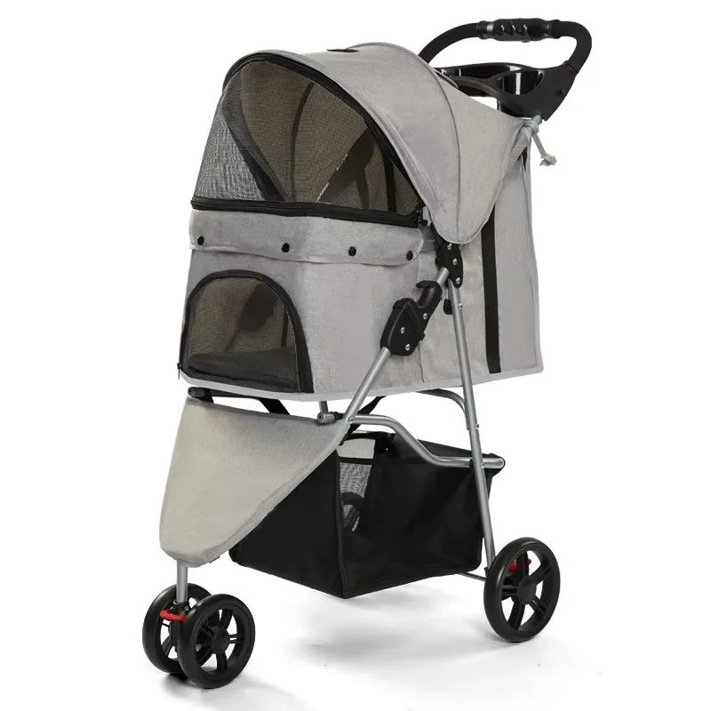 

Portable Outdoor Foldable Dog Stroller Cart Luxury Elegant Cloth Pet Trolley Cup Holder Wheels Small Size Featuring Animal