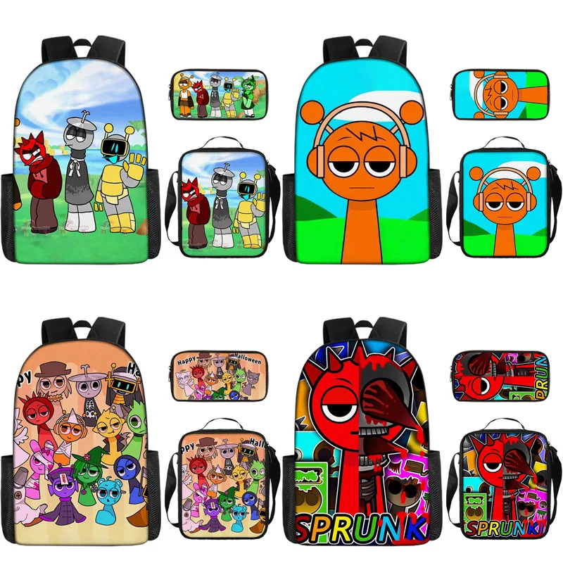 3pcs Game Sprunki Incredibox Oren Raddy Wenda 3D Backpack Kawaii Cartoon Cosplay Shoulder Bag Pencil Bag Stationery Box Gift