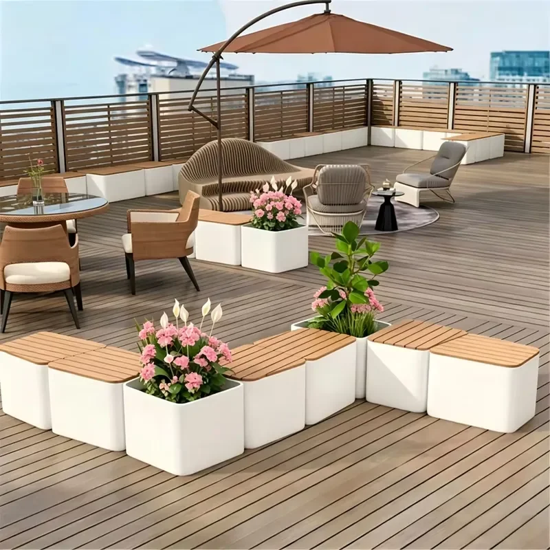 Outdoor Metal Flower Box Seating Combination Flower Bed Commercial Street Outdoor Seating Coffee Shop Movable Plant Growing