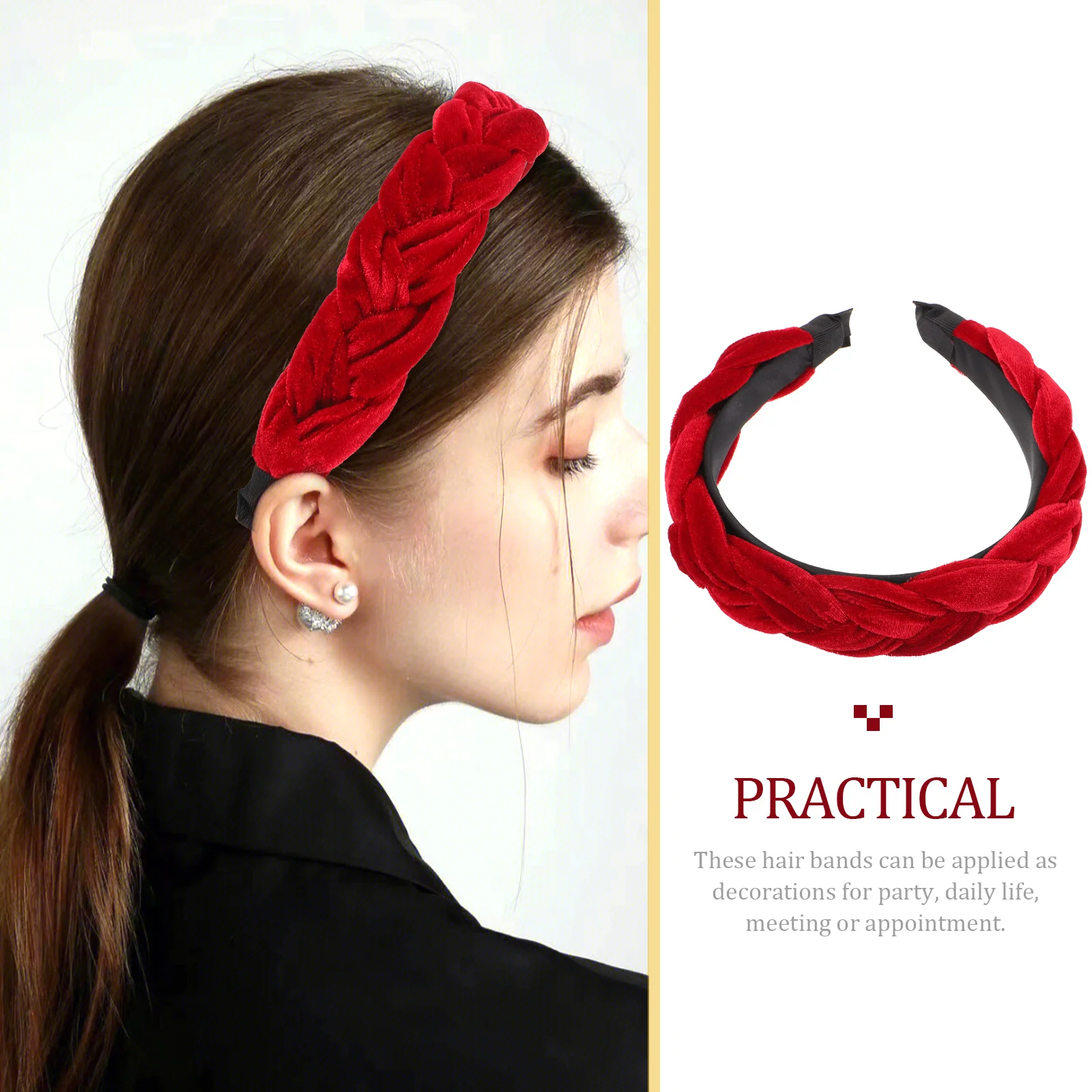 

Women Wide Hair Hoop Black Braided Flannelette Headband Cross Design Elegant Party Daily Use Accessory Lightweight Comfortable