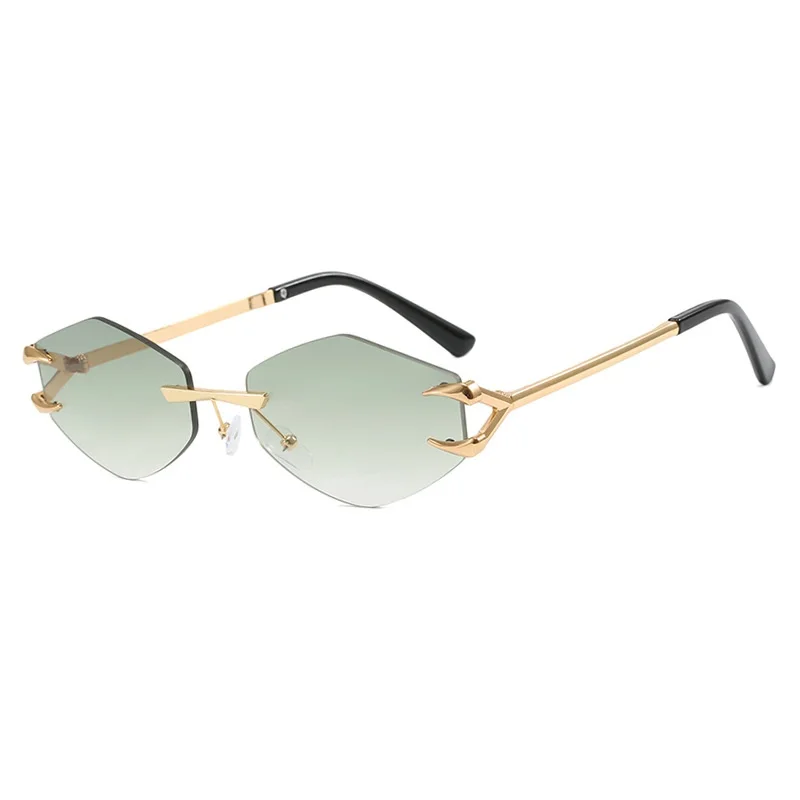 Gafas de sol cuadradas sin montura para hombre y mujer, lentes de sol de diamante, Retro, de diseñador de marca, UV400