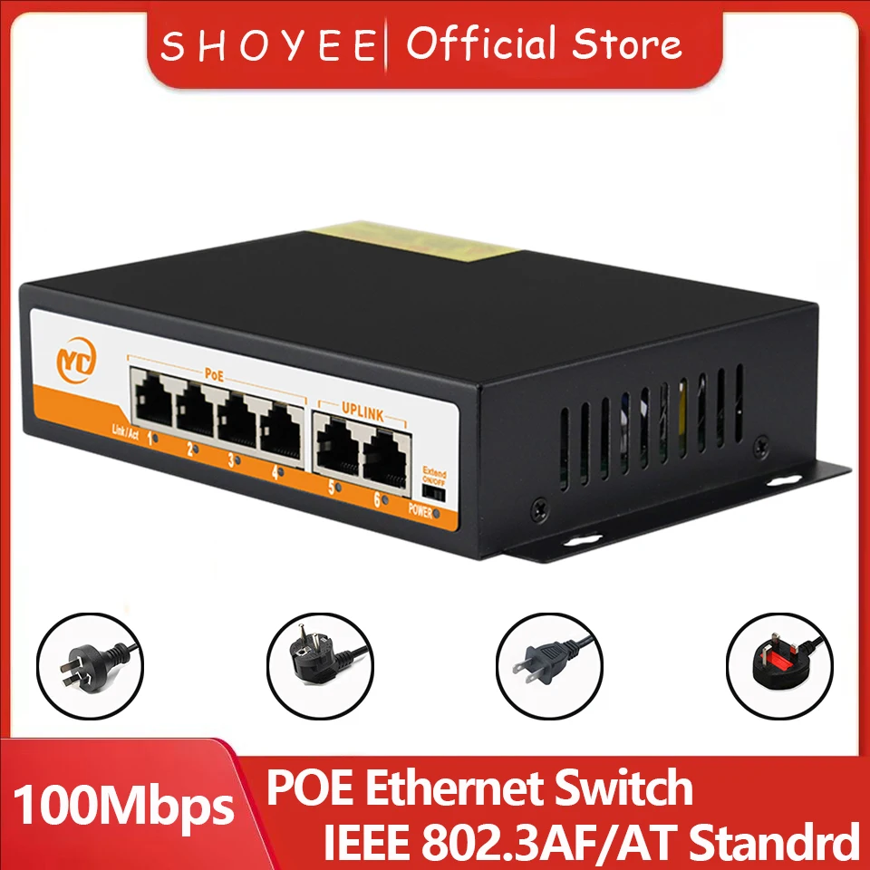 New 6-Port POE RJ45 Ethernet Switch with for 802.3af/at Smart Managed Uplink Unmanaged Plug and Play,for IP Camera/NVR