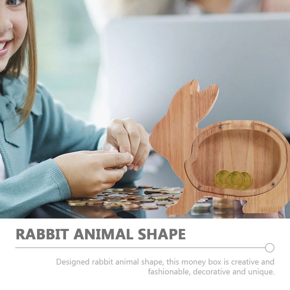 

Wooden Piggy Bank Rabbit Shape Animal Money Box Creative Coin Bank Kids Birthday Gift Decorative Home Saving Box