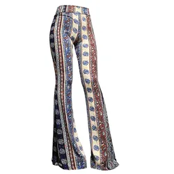 Women Spring And Summer Tight-Fitting Hip Retro Print Big Bell-Bottom Pant Cargo Pants Women Pantalones De Mujer Roupas Feminina