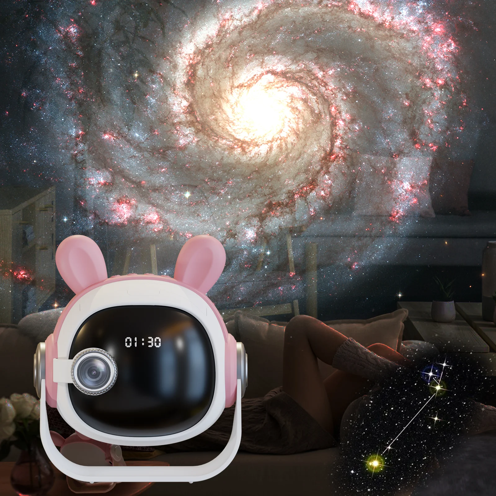 Bluetooth Cute Rabbit HD Projector Lamp, Starry Sky Night Light,Built-in Bluetooth, Supports Music Playback