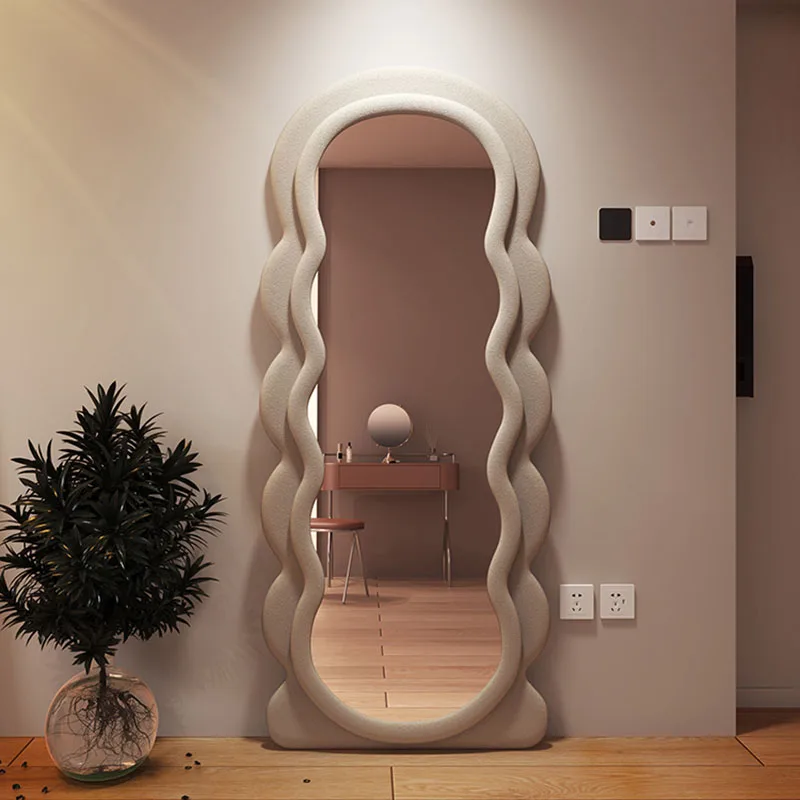 Irregular Aesthetic Full Body Mirror Floor Wavy Large Cute Standing Mirror Bedroom Long Miroir Mural Home Decor Comfort