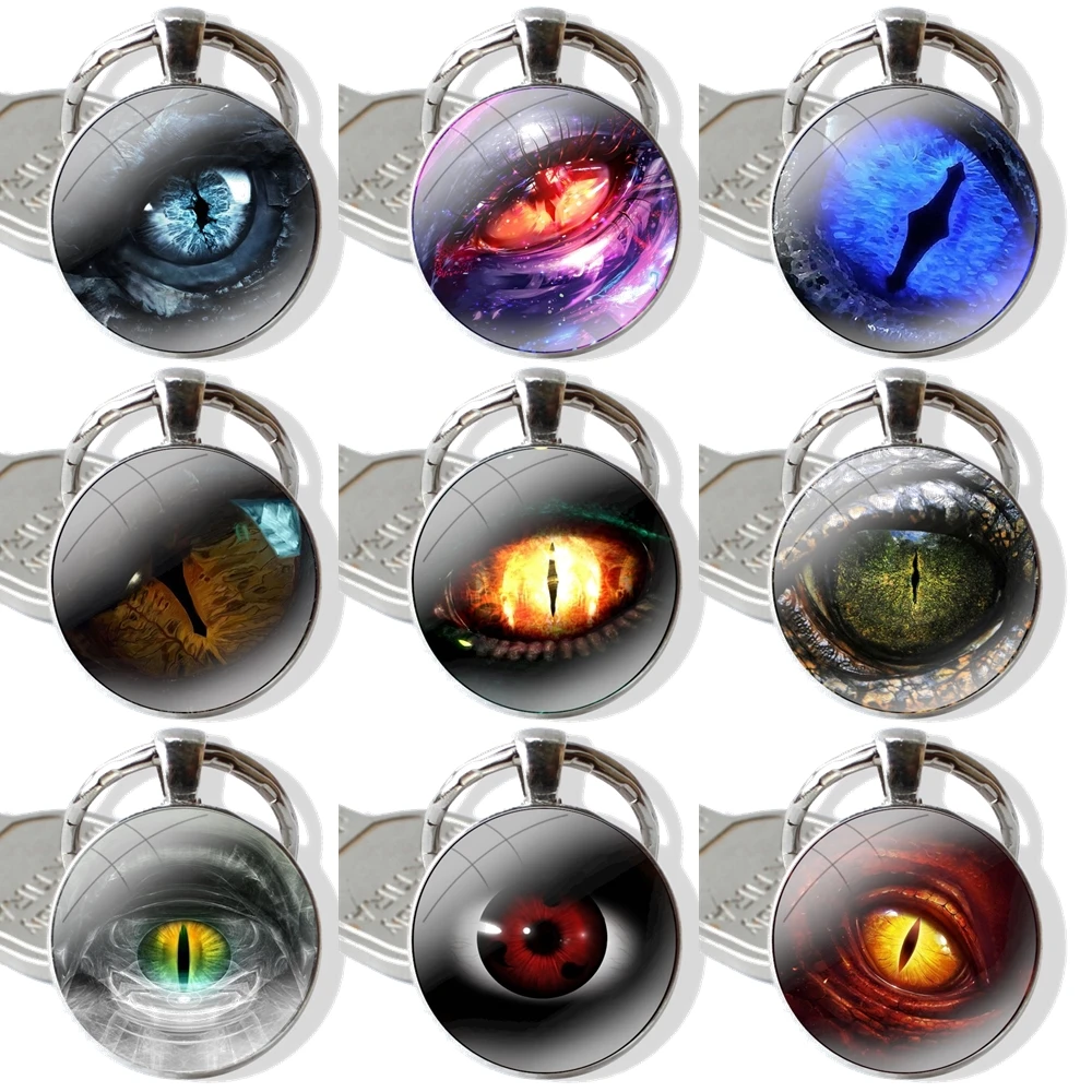 Keychain Handmade Glass Cabochon Key Ring Holder Pendant Key Chains Dragon Eyes