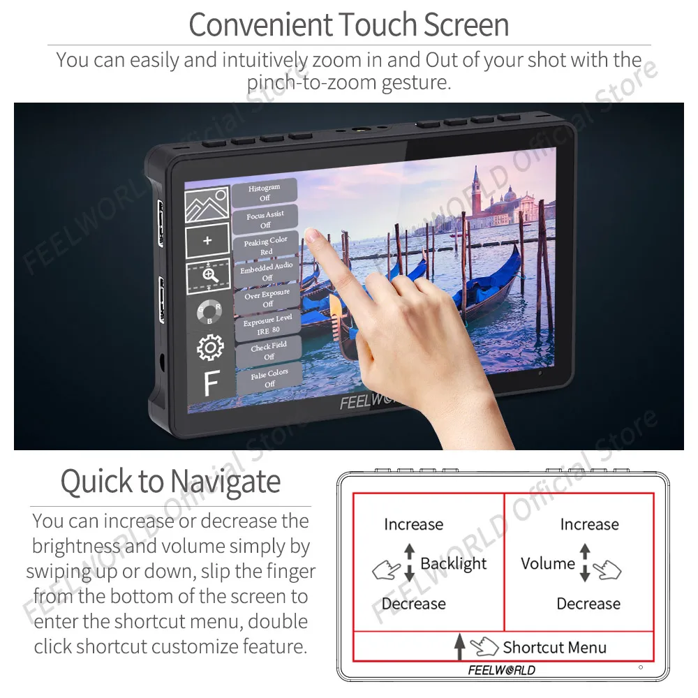 FEELWORLD F5 Pro V4 6 Inch on DSLR Camera Field Monitor Touch Screen 3D LUT FHD1920 1080 4K HDMI Video Focus Assist for Gimbal