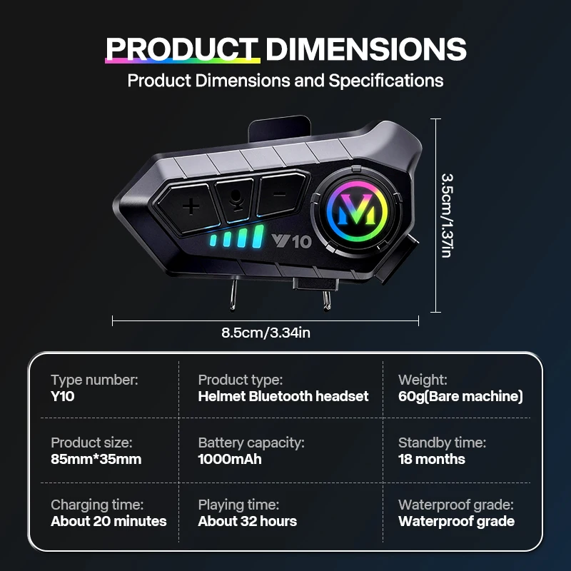 

casco para moto Motorcycle Headset , Helmet headset, Bluetooth 5.3 Fast Connection, 1000mAh Battery, Smart Noise Cancellation, L