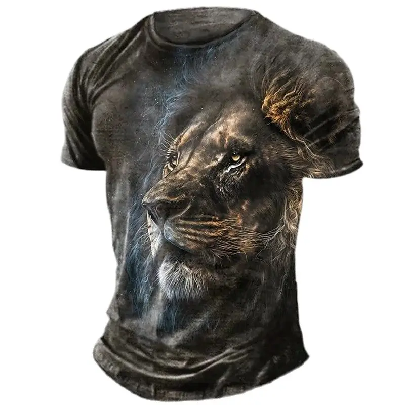 Summer T Shirt For Men Animal Wolf Print Casual Short Sleeve Clothing Fashion Street O-Neck Pullover Oversized Men\'s T-Shirts