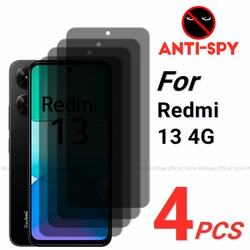 2/4PCS Privacy Screen Protector For Xiaomi Redmi 13 4G Anti-Spy Tempered Glass For Xiaomi Redmi 13 4G Glass Xiaomi Redmi 13 4G