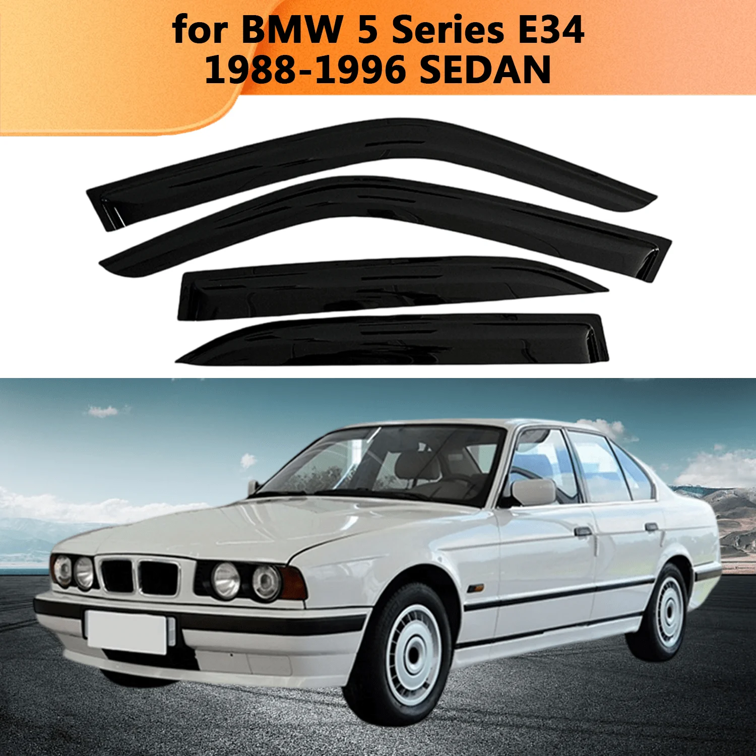 

For BMW 5 Series E34 1988 1989 1990 1991-1996 SEDAN Window Visor Rain Guard Side Vent Deflector Weather Shield Outside-Mount