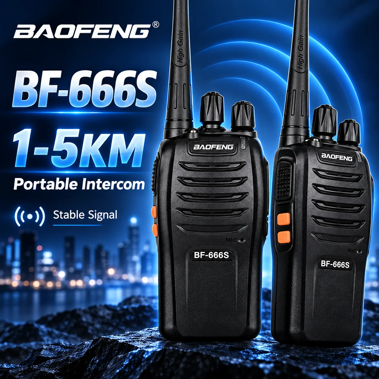 Walkie Talkie 2PCS BAOFENG BF-666S UHF Two Way Radio 16 Channels 1500mAh Rechargeable Handheld Intercom for Security Camping