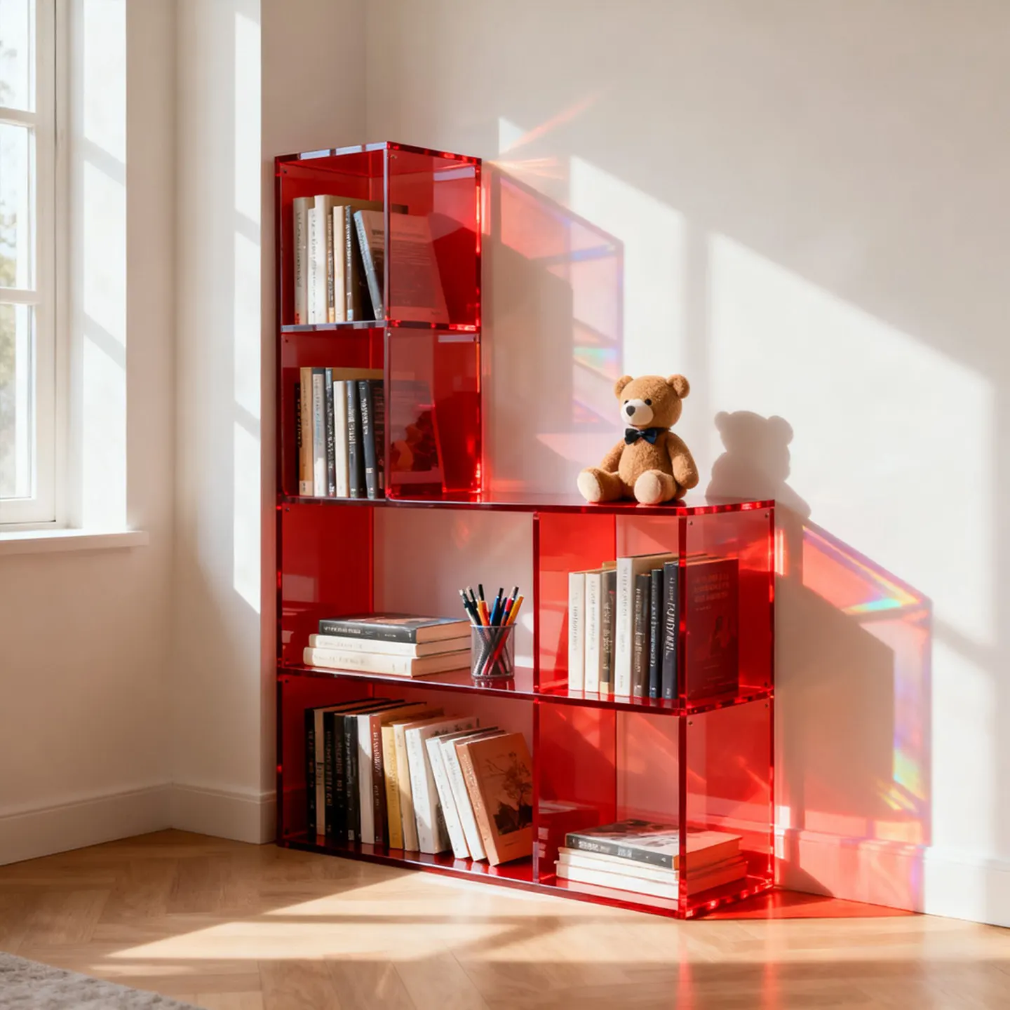 Leicht luxuriöses Acryl-Bücherregal, kreatives Wohnzimmer-Aufbewahrungsregal, Figurenregal, Badezimmerregal, mehrstöckiges Regal, Bodenregal