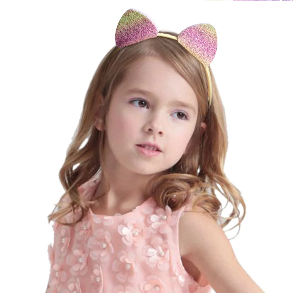 Glitter Cat Ears Headband Kitty Headband for Girls and Women Sparkly Hair Metal Hoop Shiny Hairbands for Party Daily