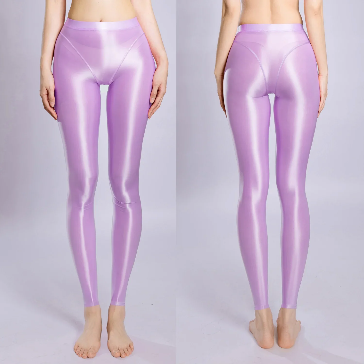Neue glänzende Nylon-Leggings mit hohem Beinausschnitt, Patchwork-Bleistifthose, Strumpfhose, elastische Yoga-Fitnesshose, Spodnie Collant Joggers – Detail 7