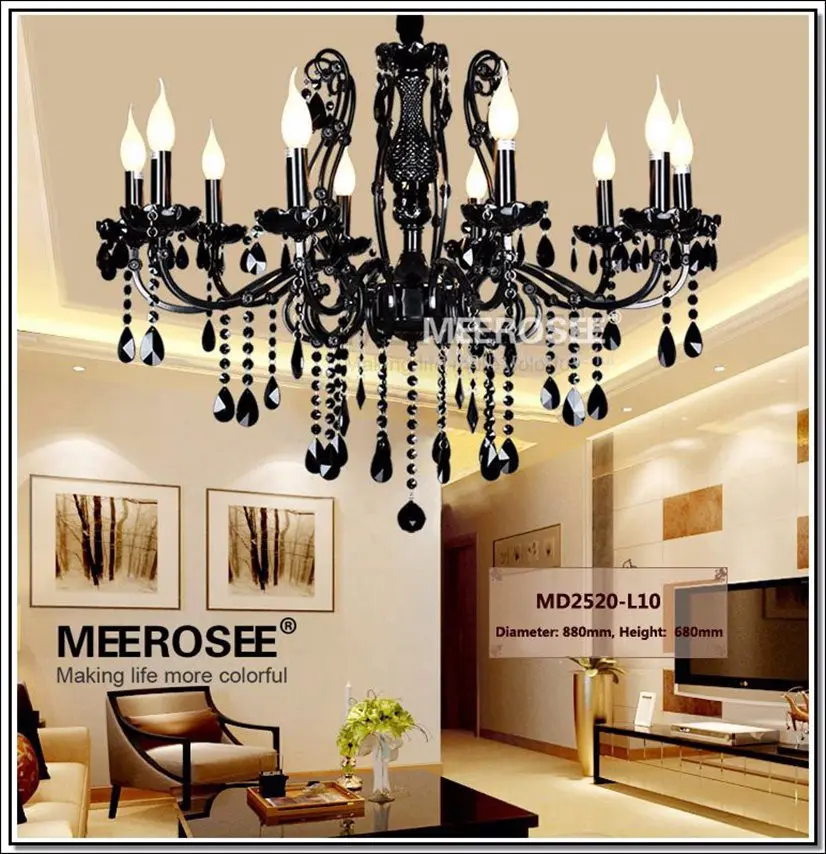 

Meerosee Contemporary Crystal Chandelier Home Lighting Fixture Modern Black Wrought Iron Pendant Hanging Lamp for Living Room