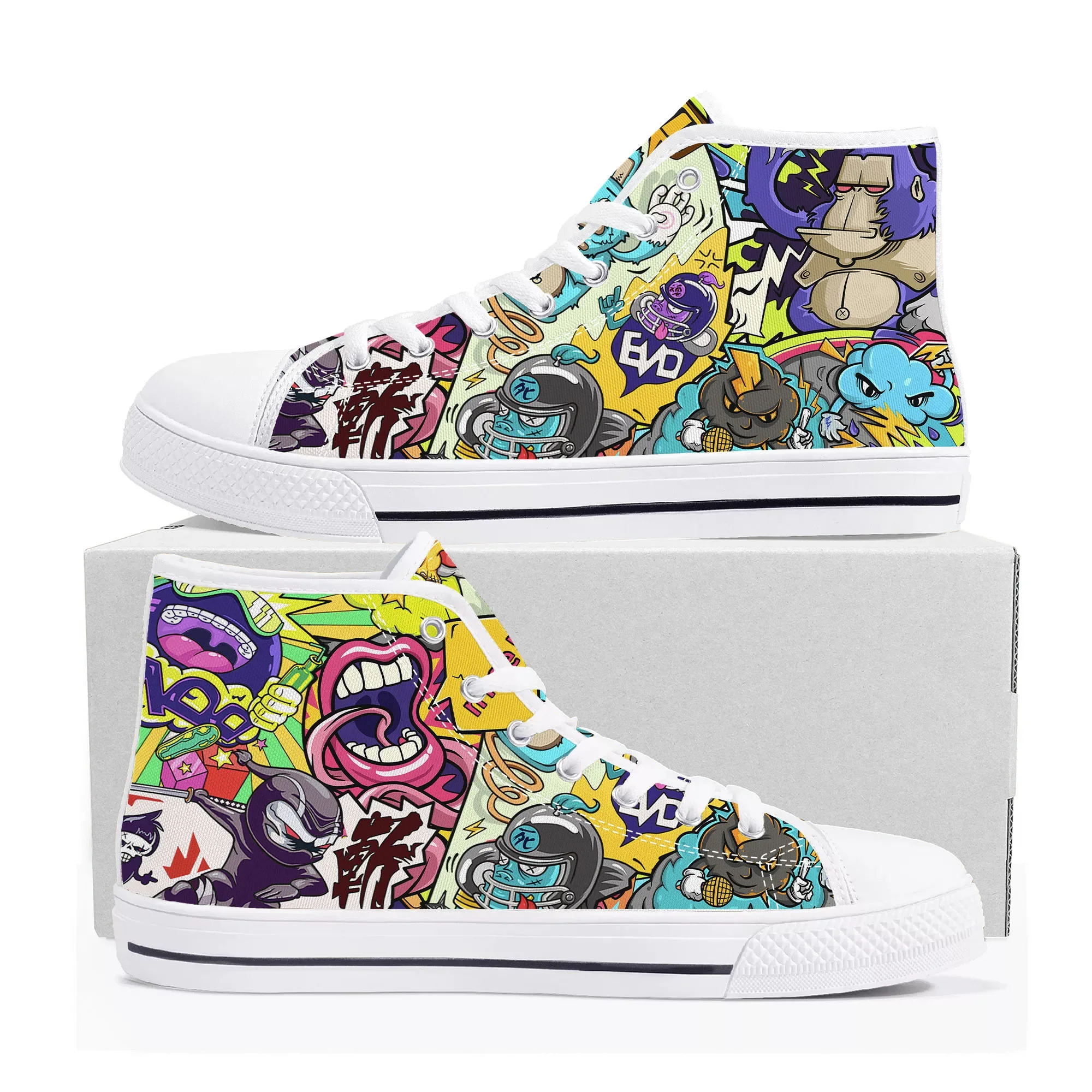 street art graffiti High Top Sneakers Mens Womens Teenager Canvas High Quality Sneaker Casual Custom Made Shoes Customize Shoe