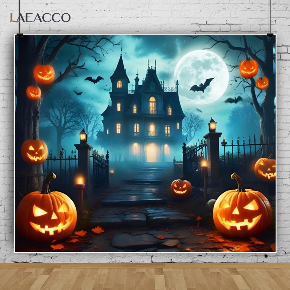 Happy Halloween Retro Dark Castle Full Moon Night Party Photography Background Kids Friends Portrait Photocall Backdrop Decor