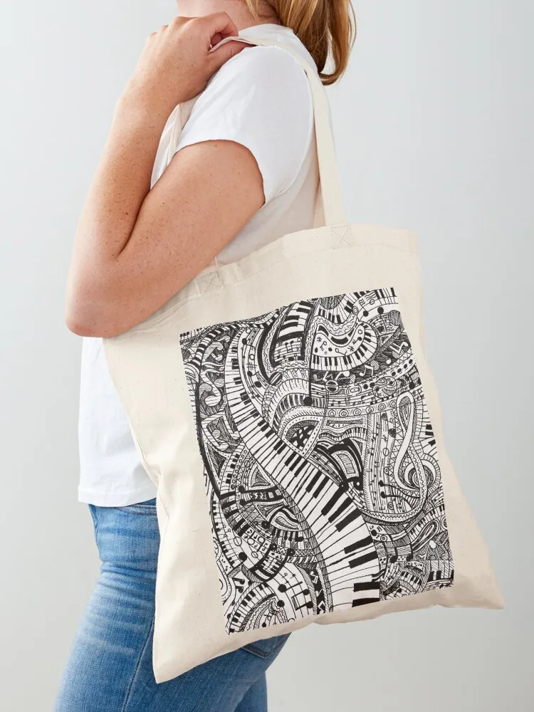 Classical music doodle with piano keyboard Tote Bag tote bag men Lady bag Customizable tote Women bags