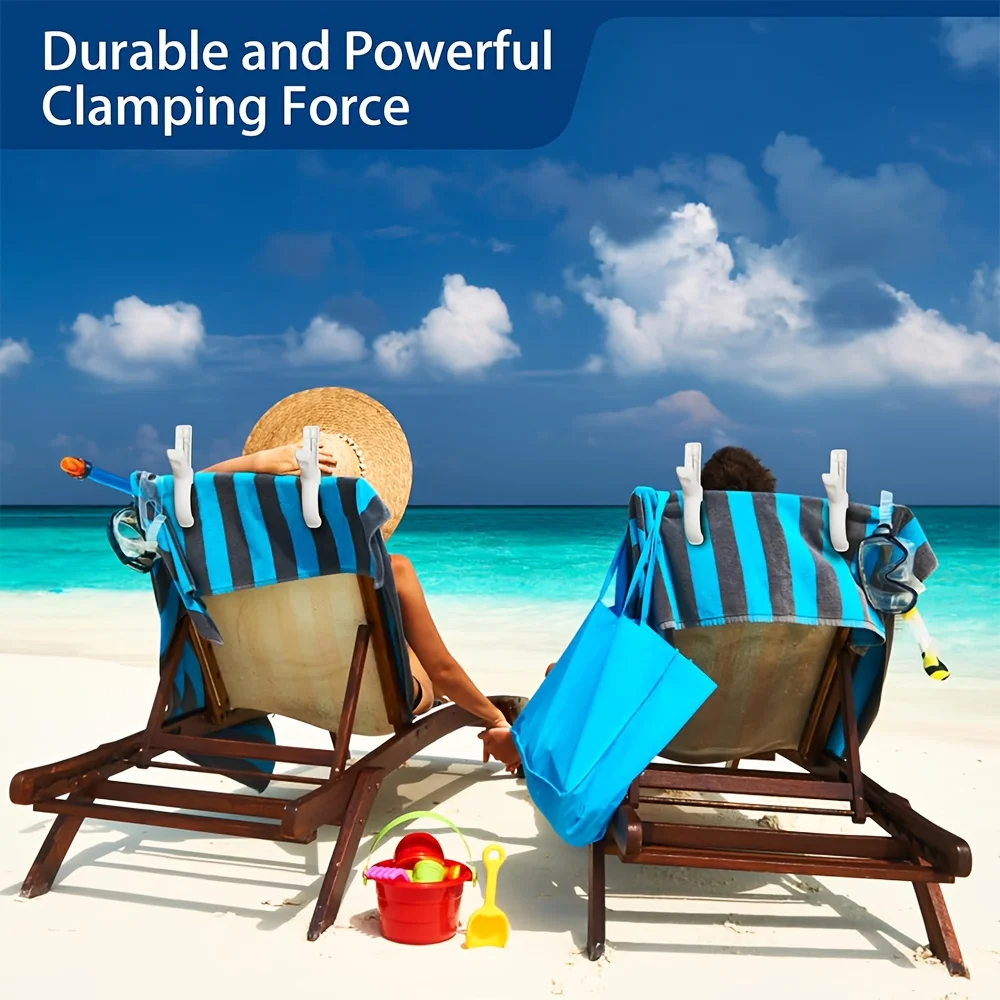 6 قطع من مشابك مناشف الشاطئ، دبابيس ملابس بلاستيكية شديدة التحمل، مشابك تجفيف اللحاف، مشابك ملابس مقاومة للرياح