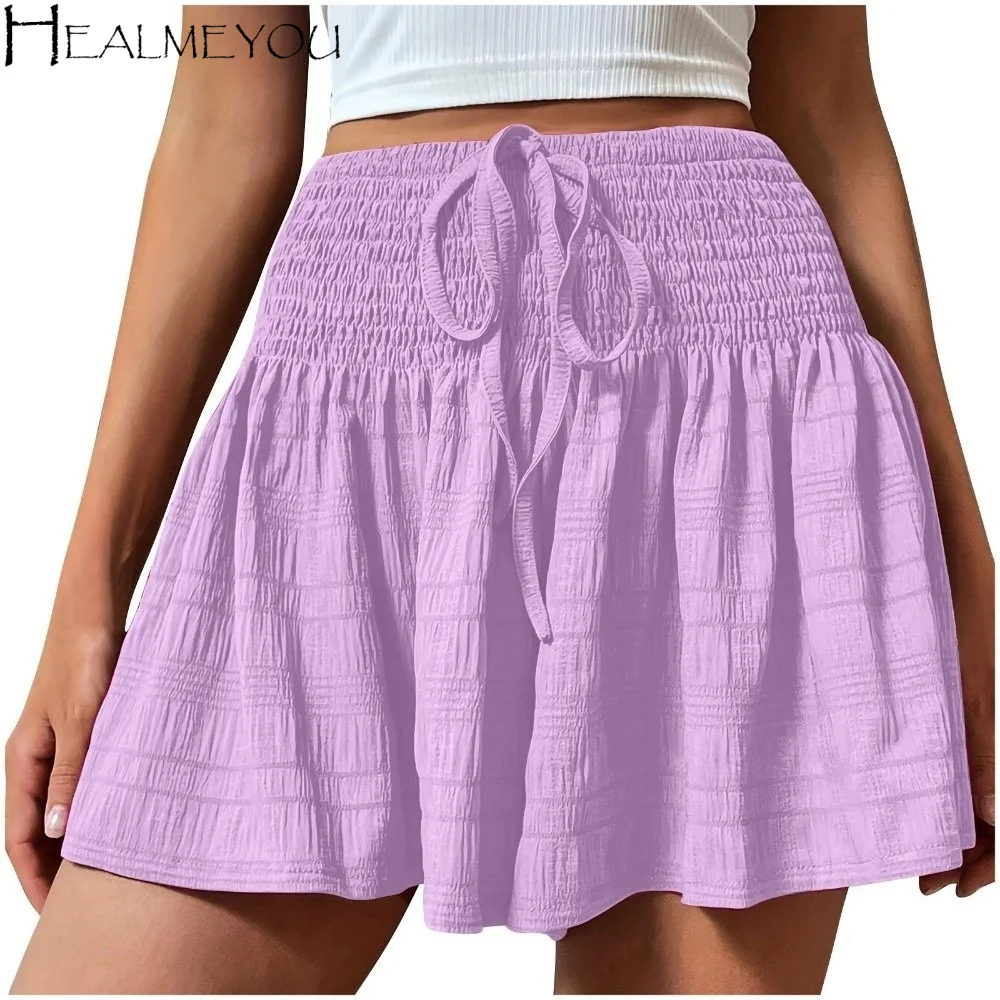 

Casual Drawstring Women's Short Lace Up Loose Pajama Pants Summer High Waisted Sports Shorts Skirt Holiday
