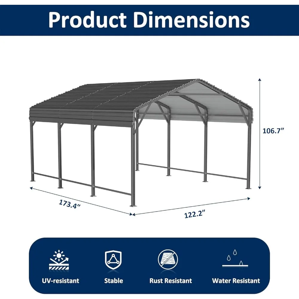 10×15 FT Heavy Duty Galvanized Metal Carport with Reinforced Base, Outdoor Car Shelter for Vehicles, Boats & Trucks, Customized