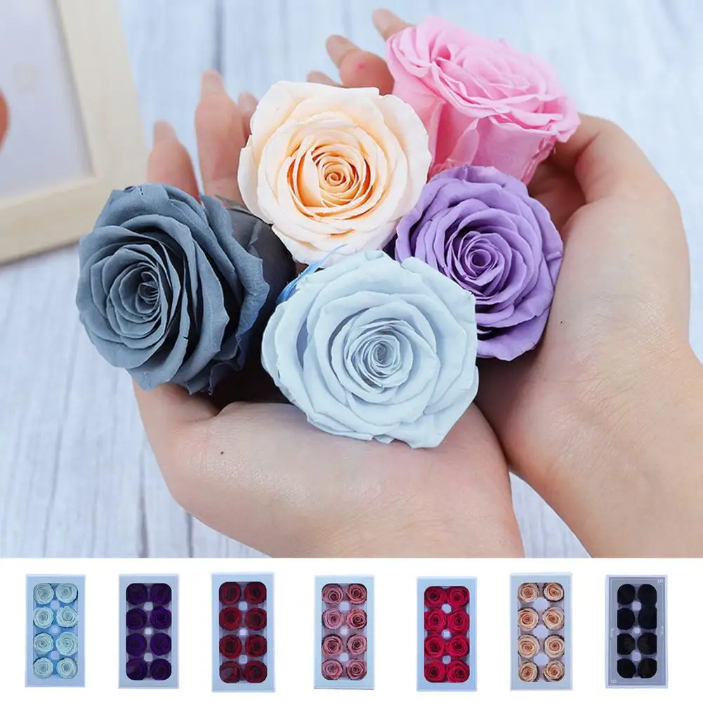 8 Pcs 4-5cm Preserved Rose Realistic Eternal Flower Arrangement Dried Fresh Rose Flower Gift Handmade DIY For Home Party Decor