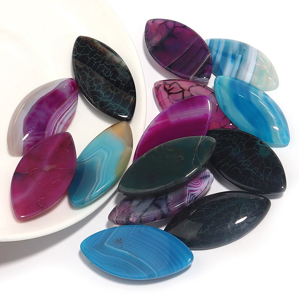 2pcs/lot 20X40mm Dragon Patterned Agate Cabochon Beads Oval Natural Stone Cabochon Beads DIY Jewelry Making Ring Accessories