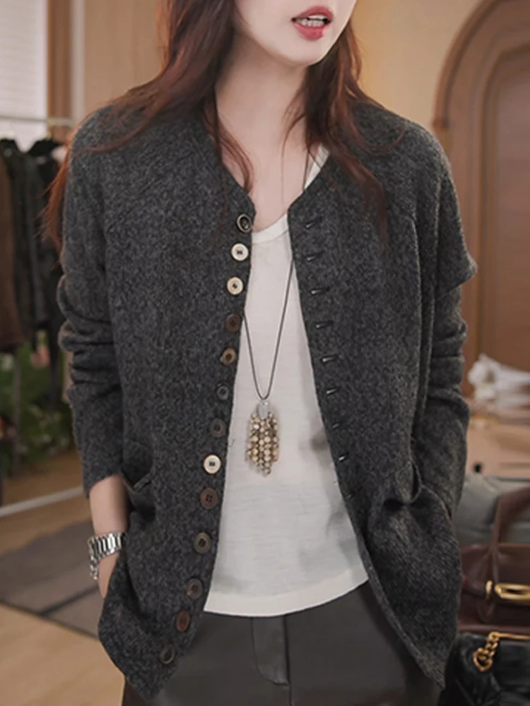 

Casual Knitted Long Sleeve Pure Color Women's Open Cardigan Spring Autumn New Style Ageless Design Breathable Comfortable Out...