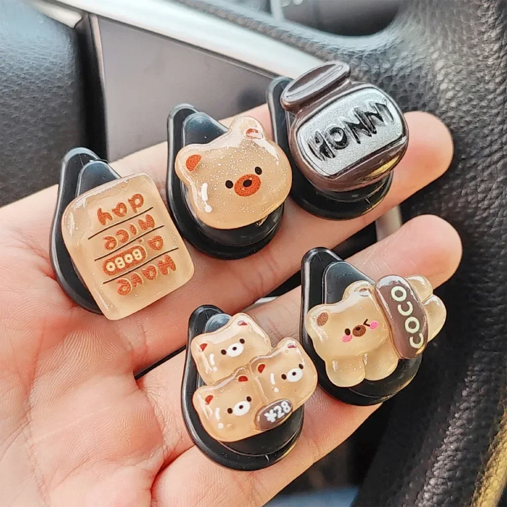 Cartoon Bear Small Hook Car Seat Back Self Adhesive Hook Cute Honey Pot Bear Dessert Auto Dashboard Decor Hanging Storage Hook