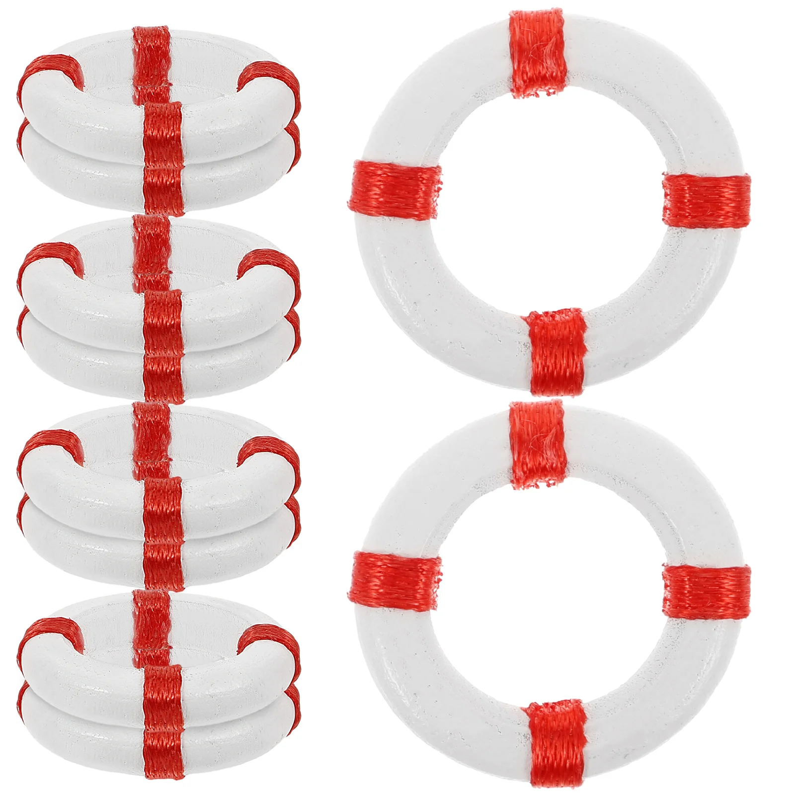 

10PCS Mini Mediterranean Style Swimming Ring Life Buoy Resin Figurine Craft Miniature Toy (Red) mini life ring