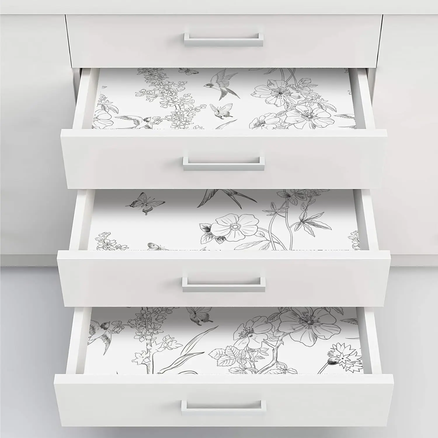 Wallpaper Kupas dan Tempel Bunga Wallpaper Berperekat Burung Hitam dan Putih Kertas Kontak Antik Dapat Dilepas untuk Kamar Tidur