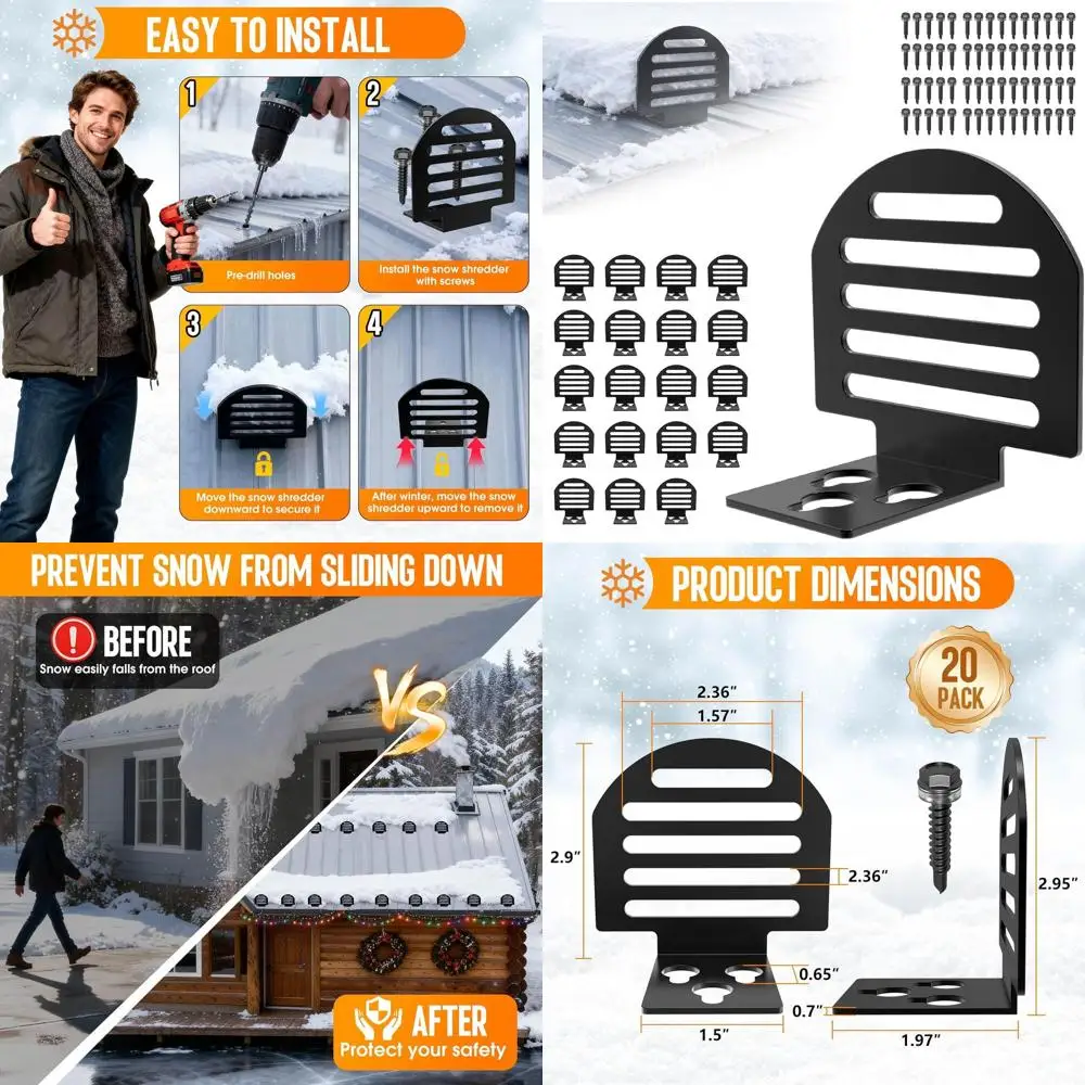

20-Pack Reusable Metal Roof Snow Guards - Black Ice Snow Stoppers