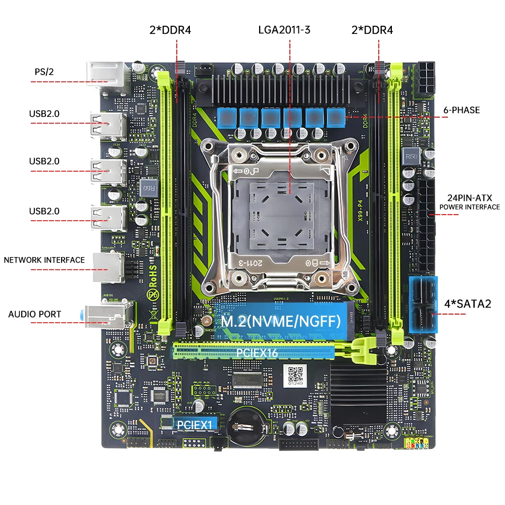 SOYO X99 P4 Motherboard Set Kit With Intel LGA2011-3 Xeon E5 2630 V4 CPU DDR4 16GB (1*16GB) 2133MHZ RAM Memory NVME M.2 SATA - view 5