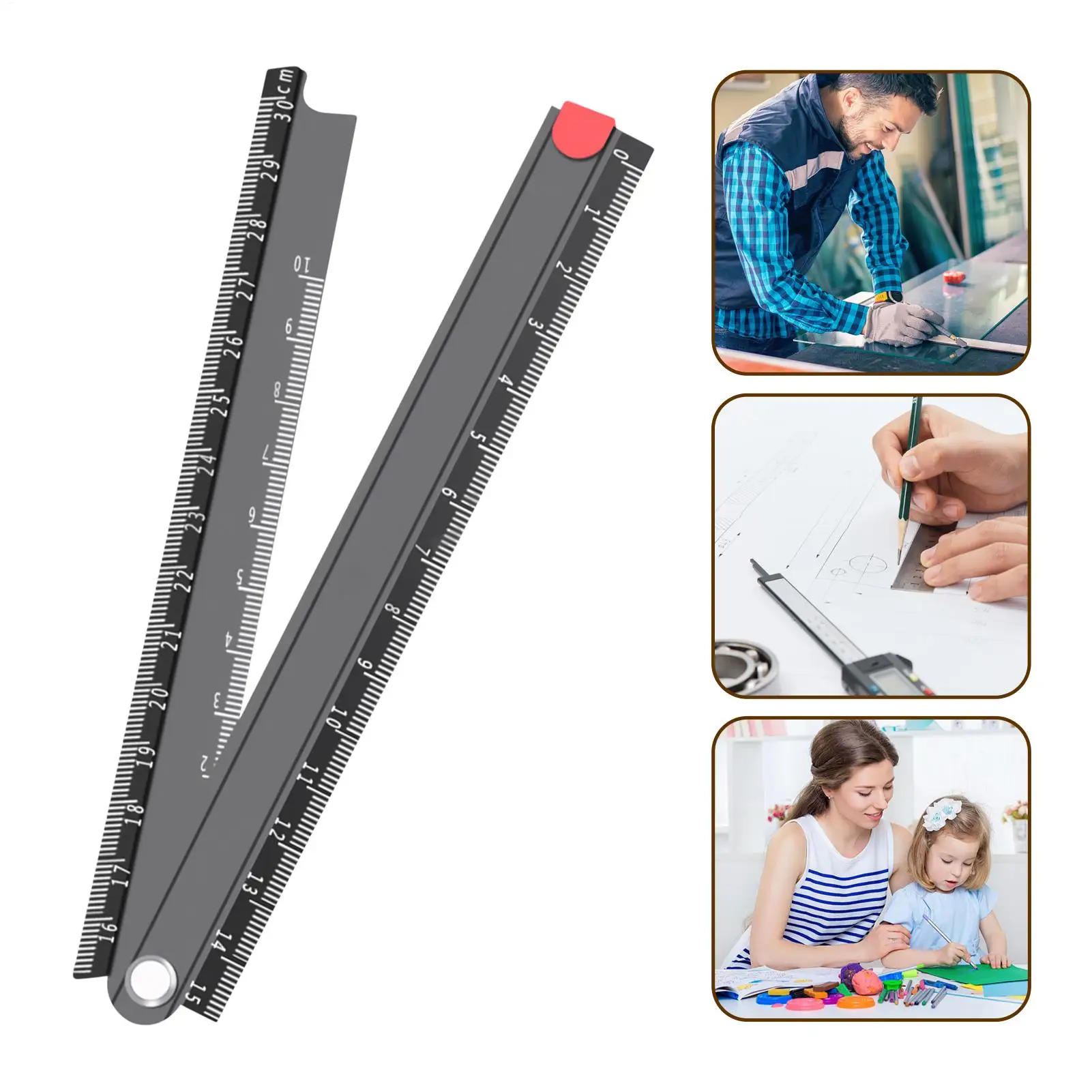 접이식 미터 스틱 11.8인치 90도 접이식 알루미늄 합금 자 금속 기하학 측정 도구 작업장 가정용