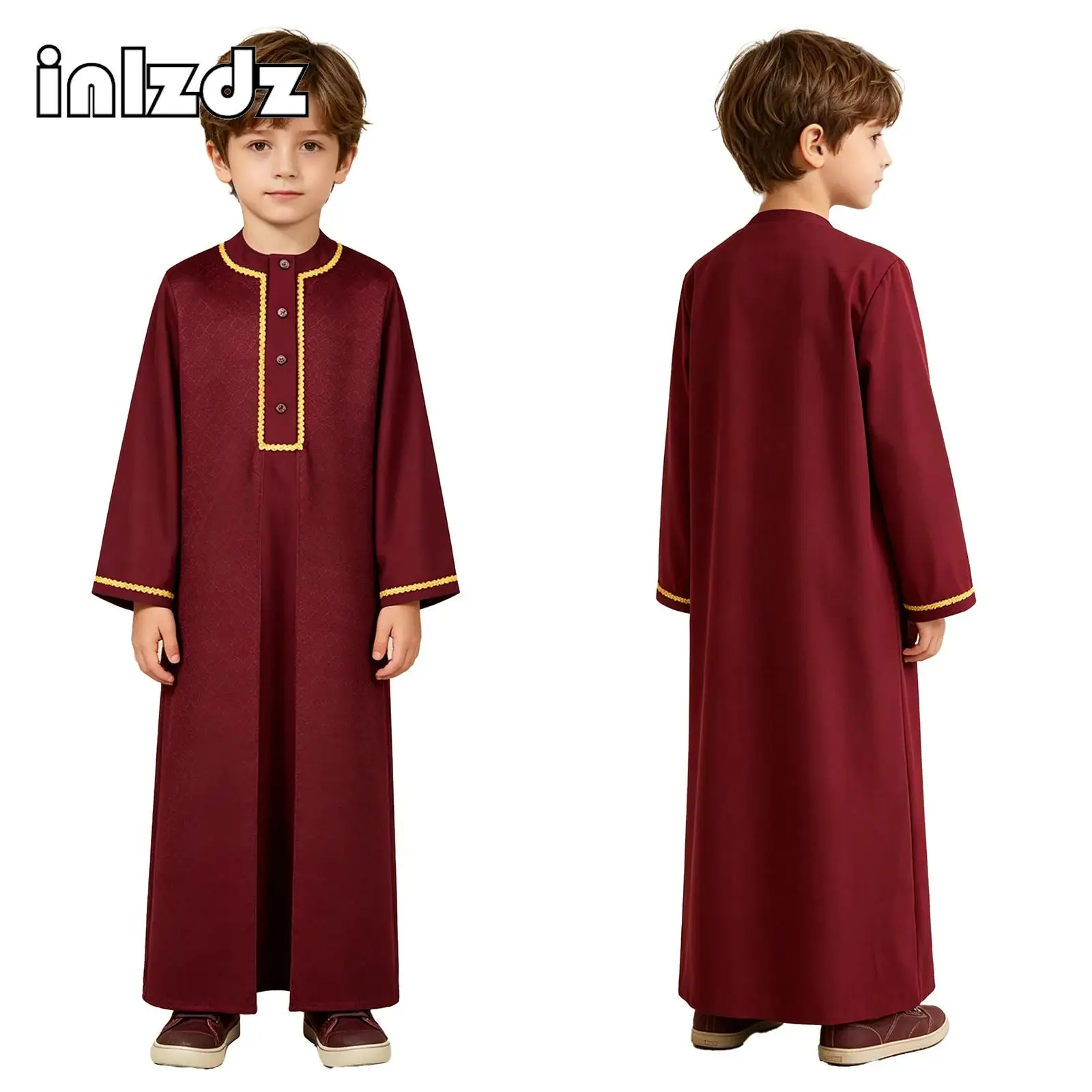 Middle East Morocco Ethnic Jacquard Robe Muslim Dubai Boys Dress Islamic Wedding Ramadan Festival Costume Split Arabic Thobe