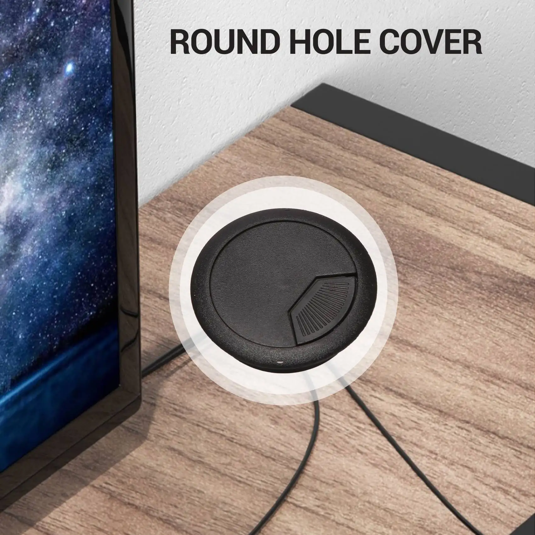 Black Desk Cable Grommets, Cabo De Fio, Tampa Do Furo, 50mm De Diâmetro, 2 Pcs