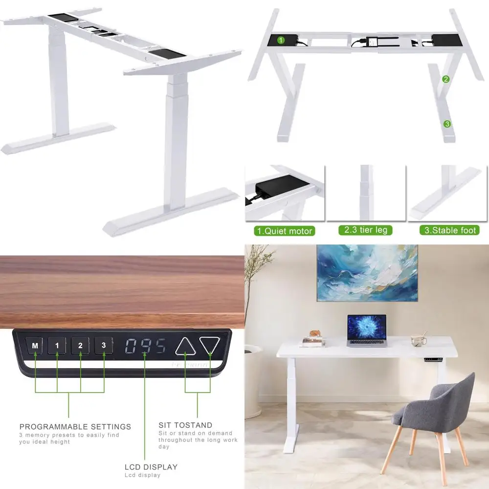 

Электрическая регулируемая настольная рама Fromann с 3-уровневыми ножками и двойным двигателем для сидячих столов белого цвета для домашнего и офисного использования