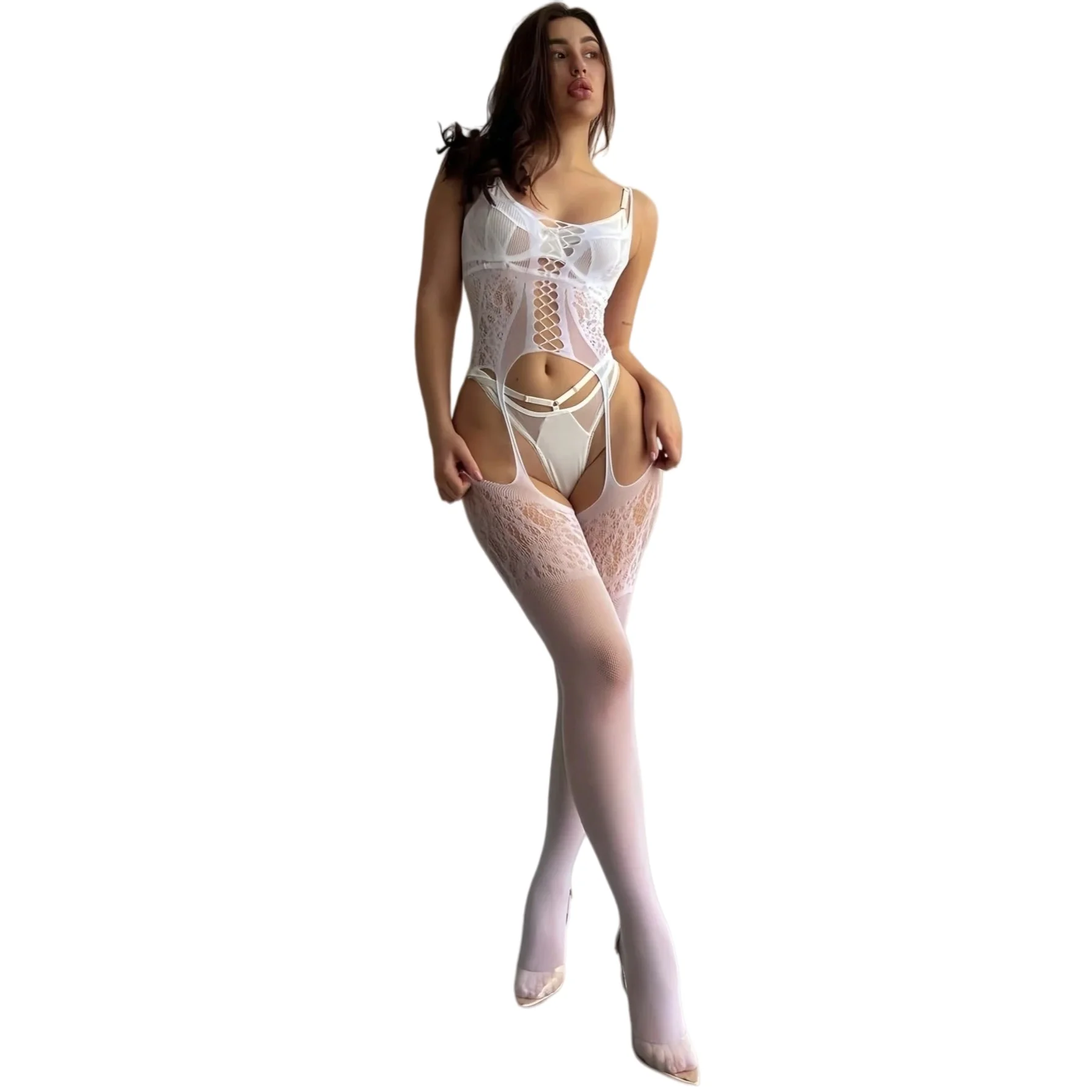 Erotic Bodystocking Sexy Lingerie Women Body Underwear Costumes White Bodysuits Porn Transparent Babydoll Crotchless Sleepwear