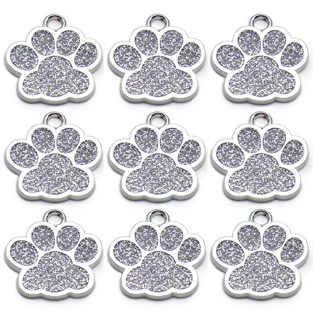 Wholesale 20Pcs Paw Blank Decoration Dog Pet Id Tags Anti-loss Plate Alloy Lable Personalized Keryrings Accessories