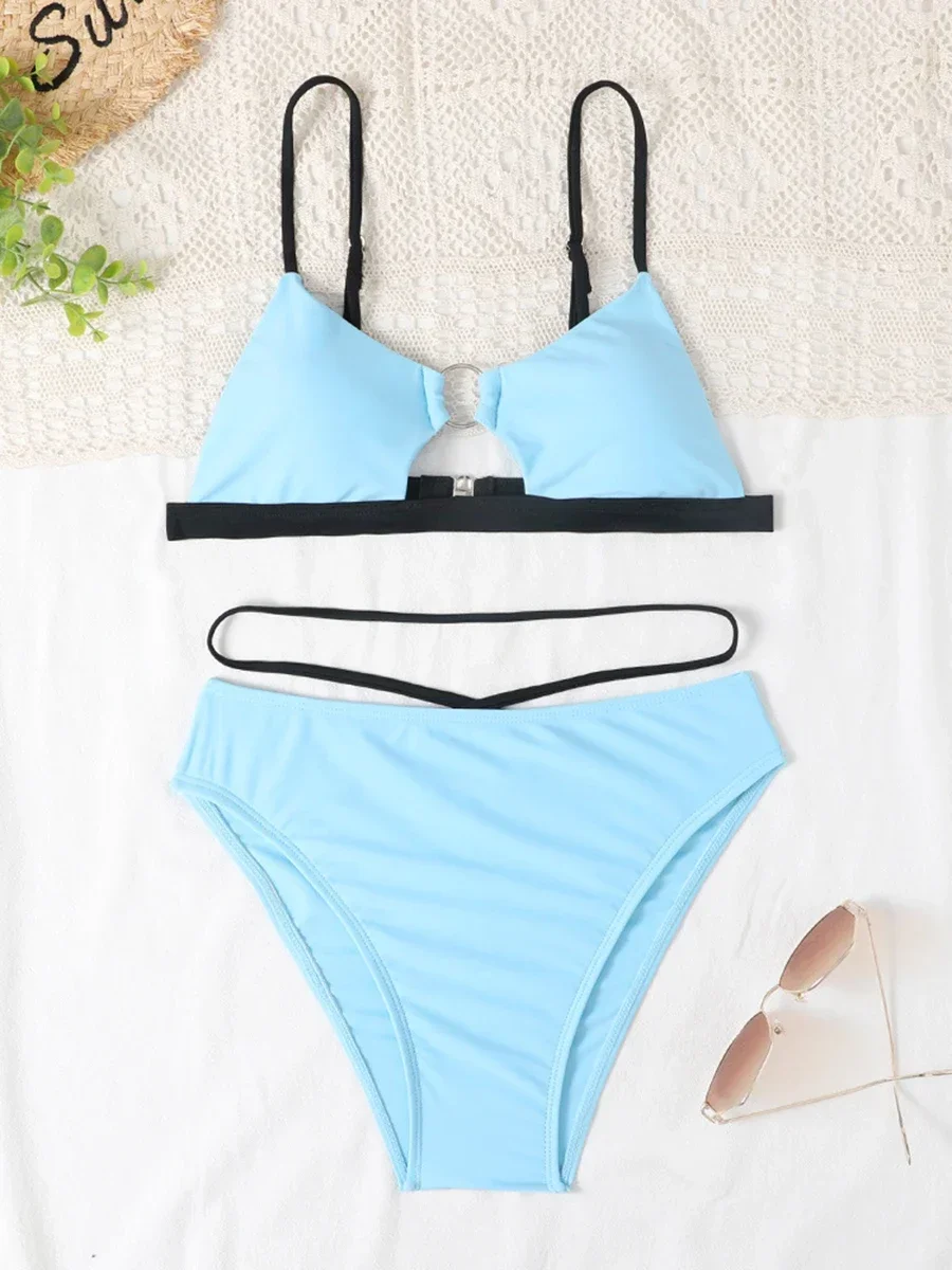 

Hollow Out Bikini 2024 Women Ring Link Swimsuit Solid Padded Swimwear Female Bathers BathingSwimming Swim Suit Beachwear