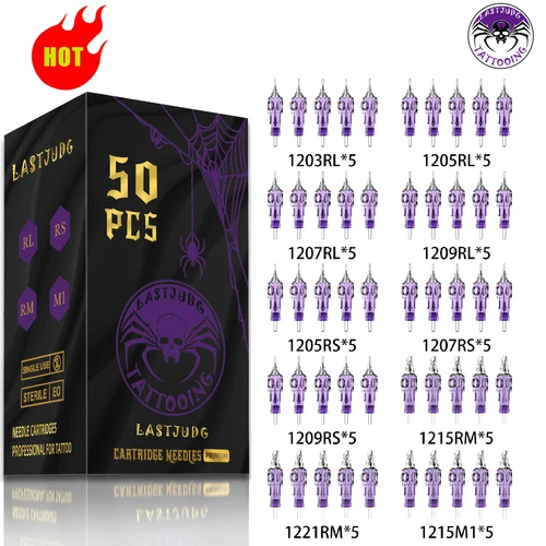 LASTJUDG-aguja de tatuaje desechable mixta, Cartucho de maquillaje permanente, RL, RS, M1, RM, 50 piezas